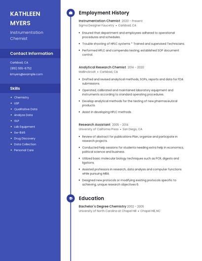 Instrumentation Chemist Resume
