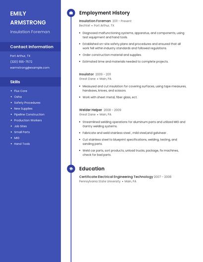 Insulation Foreman Resume