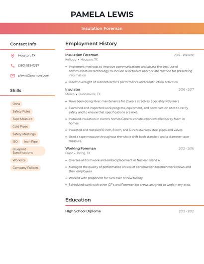 Insulation Foreman Resume