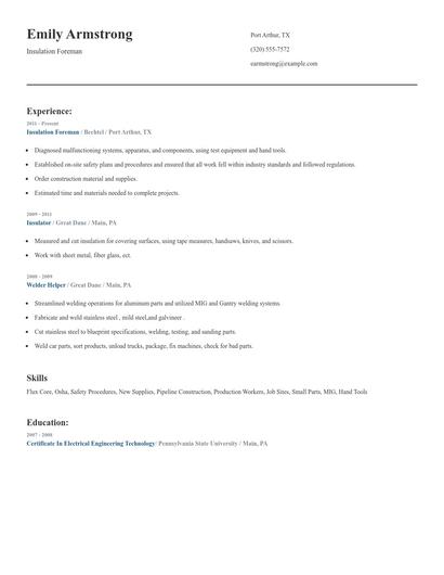Insulation Foreman Resume