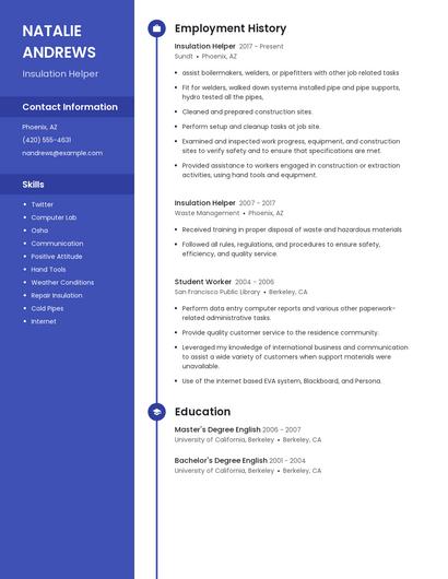 Insulation Helper Resume