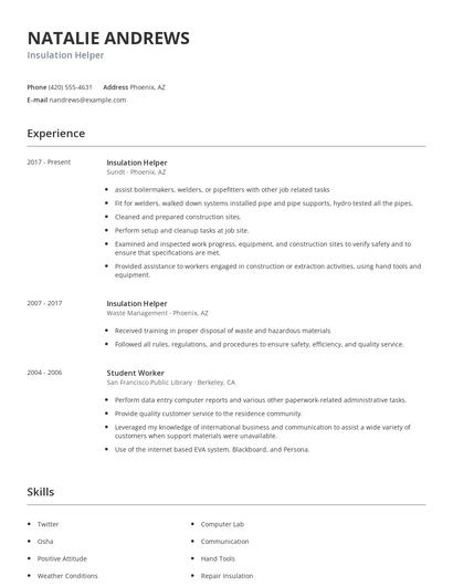 Insulation Helper Resume