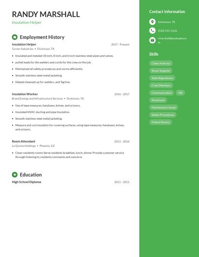 Insulation Helper Resume
