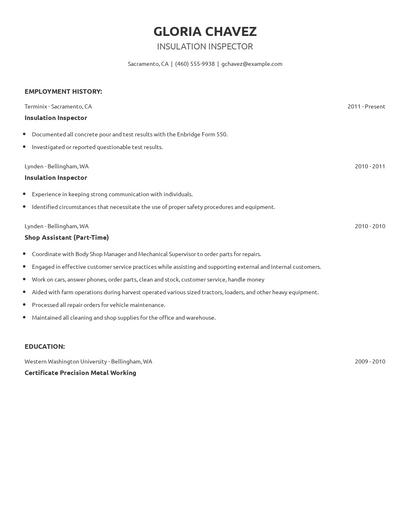 Insulation Inspector Resume