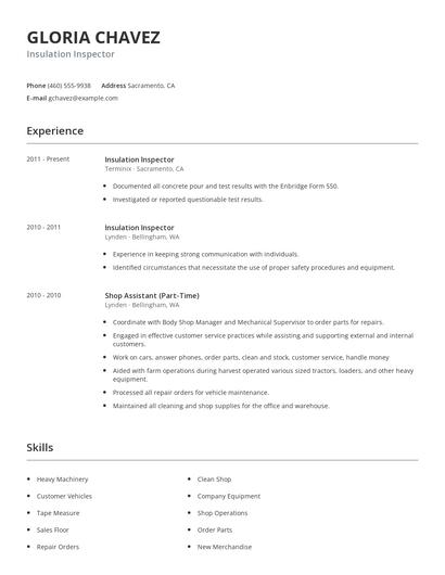 Insulation Inspector Resume