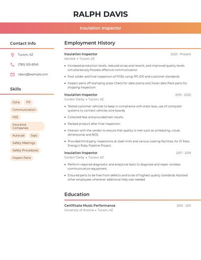 Insulation Inspector Resume