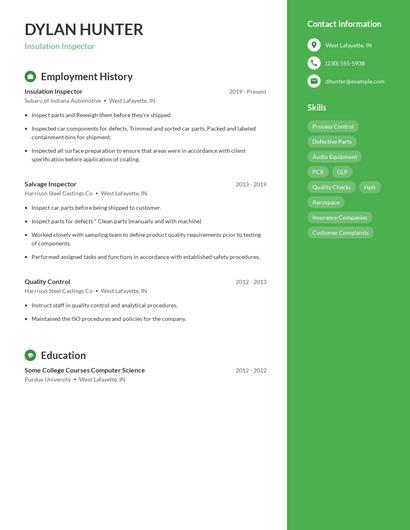 Insulation Inspector Resume