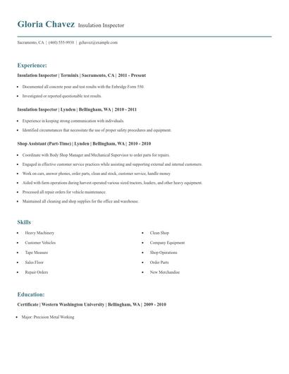 Insulation Inspector Resume
