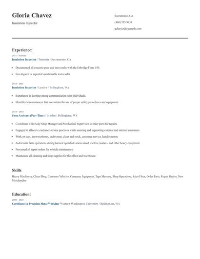 Insulation Inspector Resume