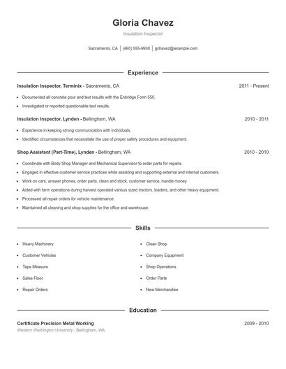 Insulation Inspector Resume