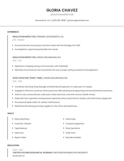 Insulation Inspector Resume