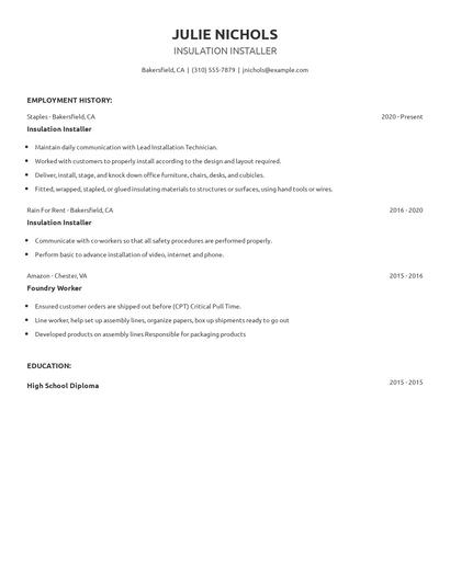 Insulation Installer Resume