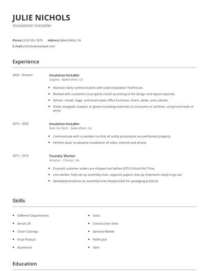 Insulation Installer Resume