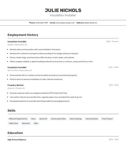 Insulation Installer Resume