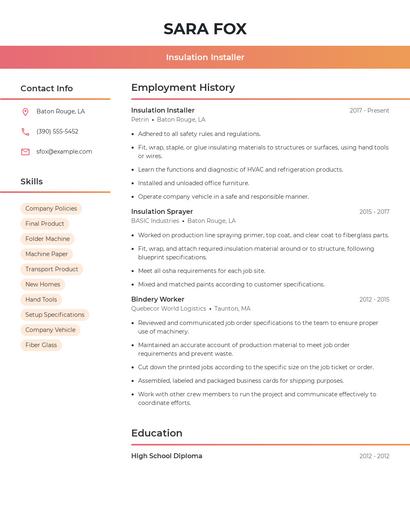 Insulation Installer Resume
