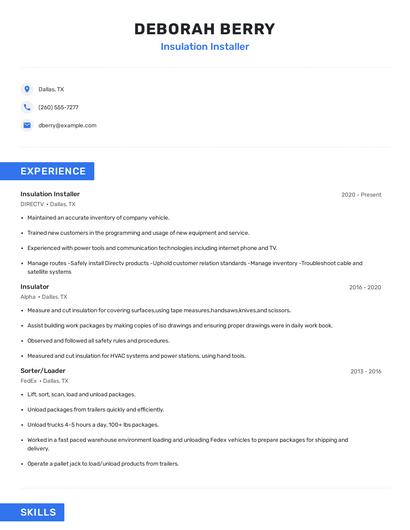 Insulation Installer Resume