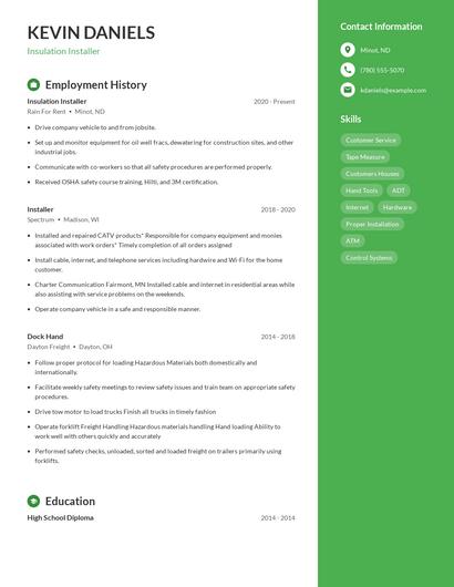 Insulation Installer Resume