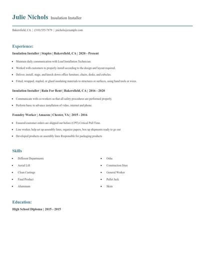 Insulation Installer Resume