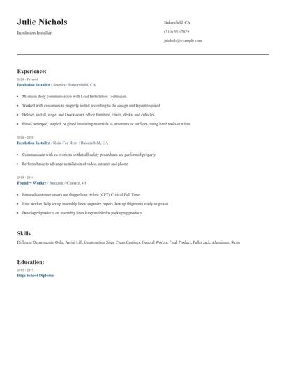 Insulation Installer Resume