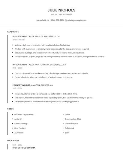 Insulation Installer Resume