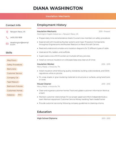 Insulation Mechanic Resume