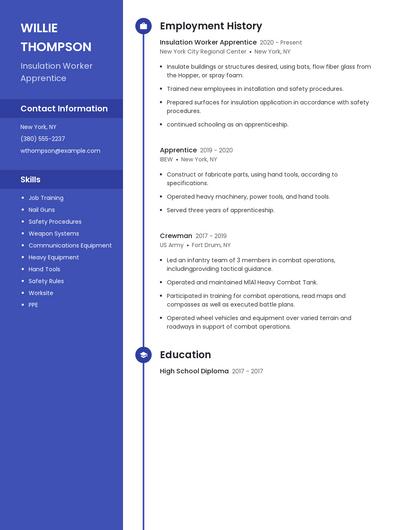 Insulation Worker Apprentice Resume