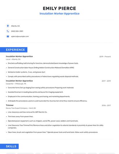 Insulation Worker Apprentice Resume