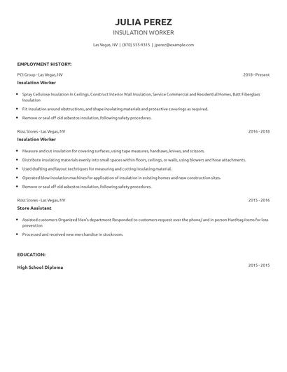 Insulation Worker Resume