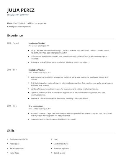 Insulation Worker Resume