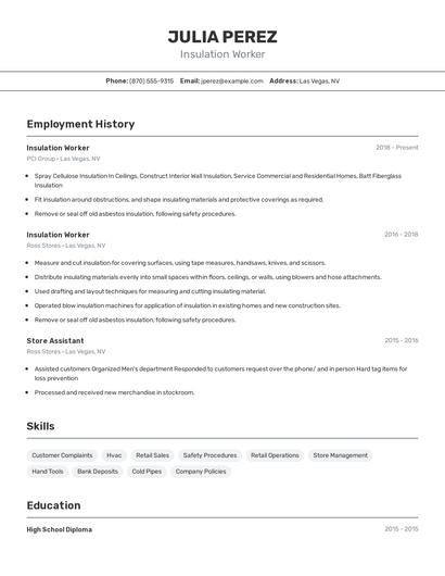 Insulation Worker Resume