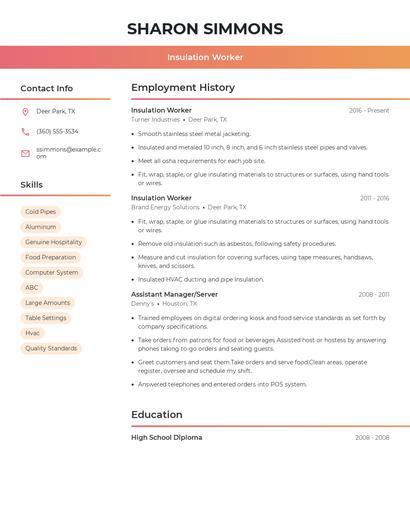 Insulation Worker Resume
