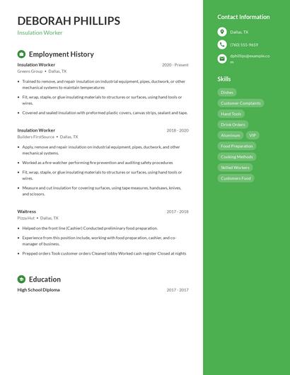 Insulation Worker Resume