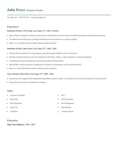 Insulation Worker Resume