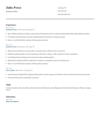 Insulation Worker Resume