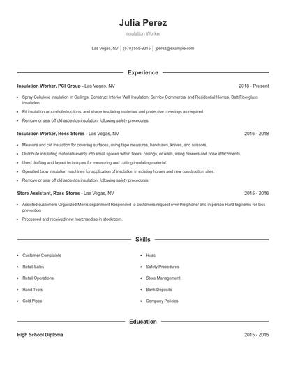 Insulation Worker Resume