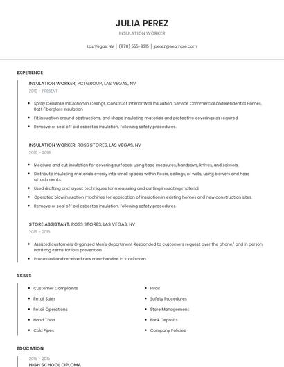 Insulation Worker Resume