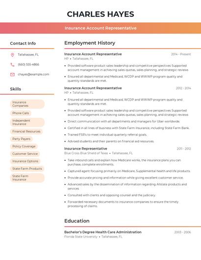 Insurance Account Representative Resume