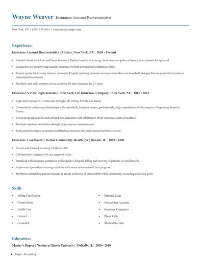 Insurance Account Representative Resume