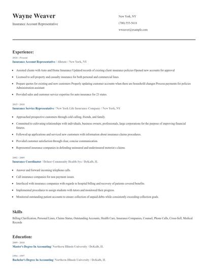 Insurance Account Representative Resume