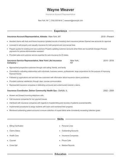 Insurance Account Representative Resume