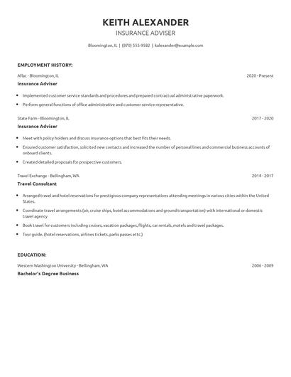 Insurance Adviser Resume