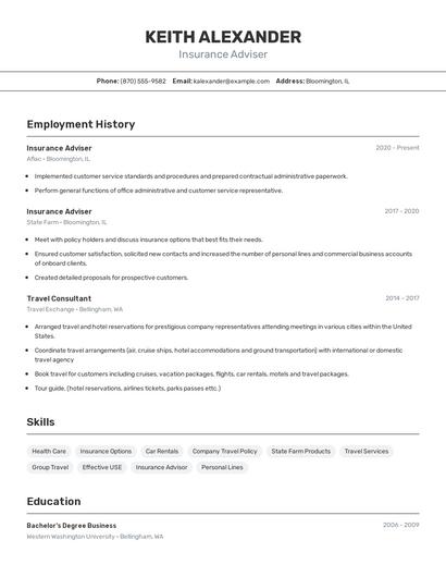 Insurance Adviser Resume