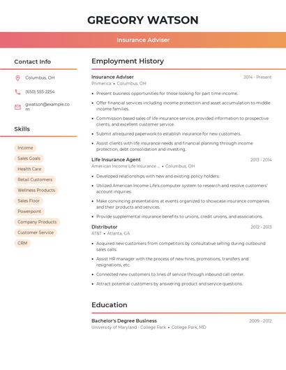 Insurance Adviser Resume