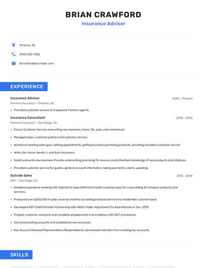 Insurance Adviser Resume