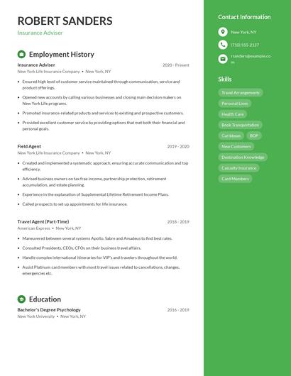 Insurance Adviser Resume