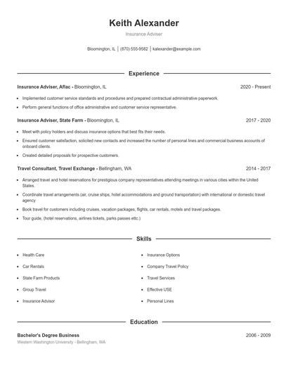 Insurance Adviser Resume
