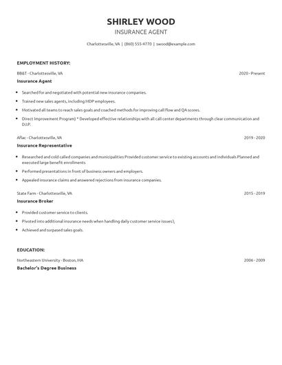 Insurance Agent Resume