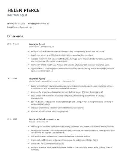 Insurance Agent Resume