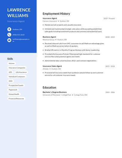 Insurance Agent Resume