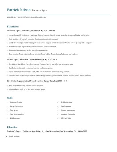 Insurance Agent Resume